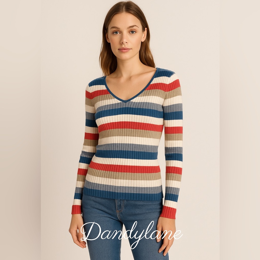 Vintage 02 Tommy Hilfiger  Jeans V Neck Striped Sweater Size Large